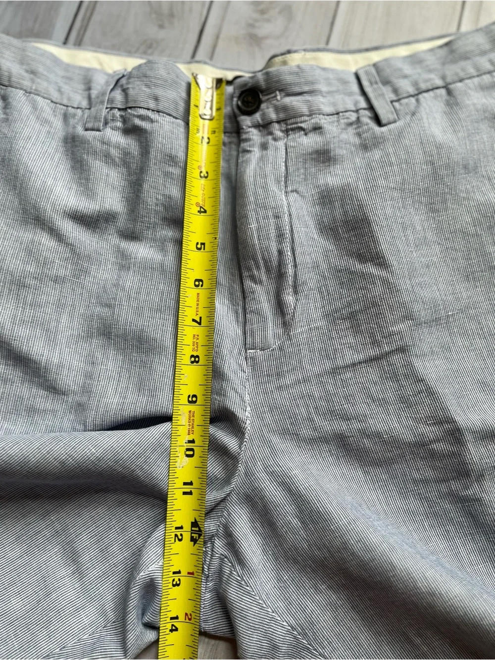 Men’s Banana Republic Emerson blue white linen blend flat front chino short. 38